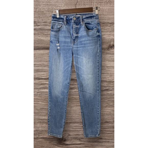 Eunina Women's Medium Wash Distressed Tapered Leg High Rise Jeans Size 0 - Picture 1 of 11